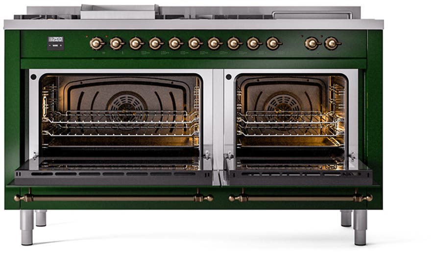 Ilve UN60FSQNMPEGB Emerald Green With Bronze Knobs, Natural Gas