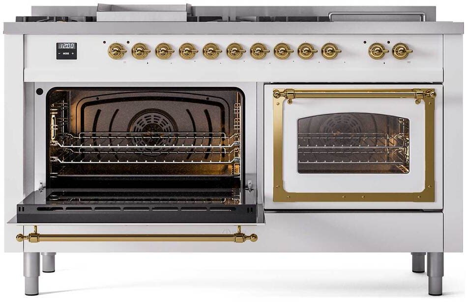 Ilve UN60FSNMPWHGLP White With Brass Knobs, Liquid Propane