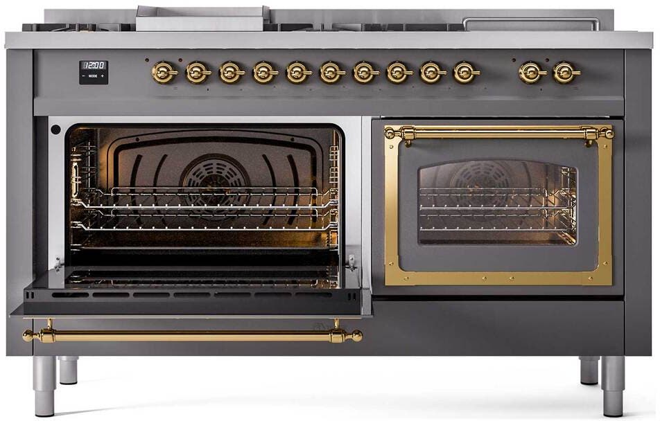 Ilve UN60FSNMPMGGLP Graphite Matte With Brass Knobs, Liquid Propane