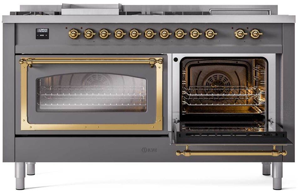 Ilve UN60FSNMPMGGLP Graphite Matte With Brass Knobs, Liquid Propane