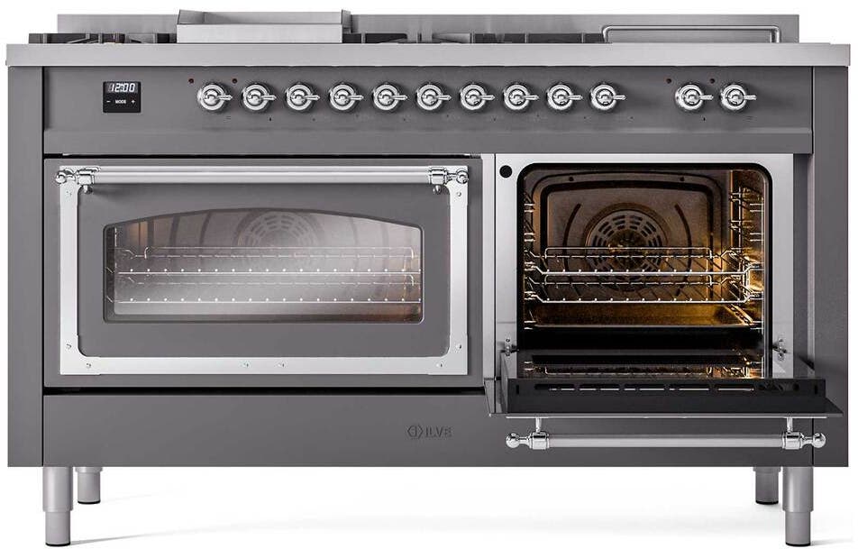Ilve UN60FSNMPMGCLP Graphite Matte With Chrome Knobs, Liquid Propane