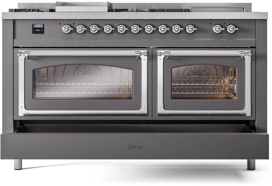Ilve UN60FSNMPMGC Graphite Matte With Chrome Knobs, Natural Gas