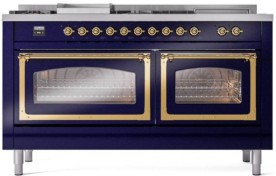 Ilve UN60FSNMPMBGLP Midnight Blue With Brass Knobs, Liquid Propane