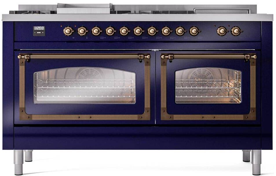 Ilve UN60FSNMPMBBLP Midnight Blue With Bronze Knobs, Liquid Propane
