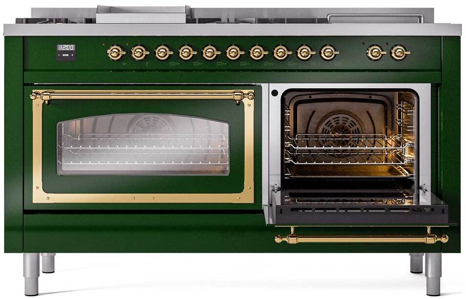 Ilve UN60FSNMPEGGLP Emerald Green With Brass Knobs, Liquid Propane