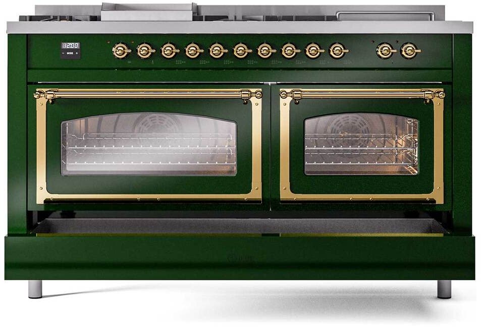 Ilve UN60FSNMPEGGLP Emerald Green With Brass Knobs, Liquid Propane