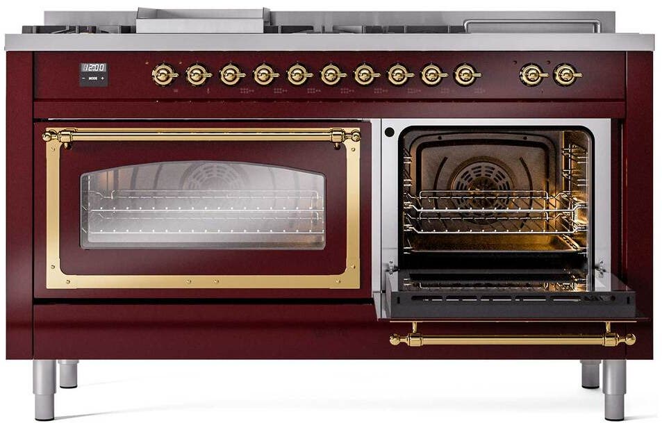 Ilve UN60FSNMPBUG Burgundy With Brass Knobs, Natural Gas
