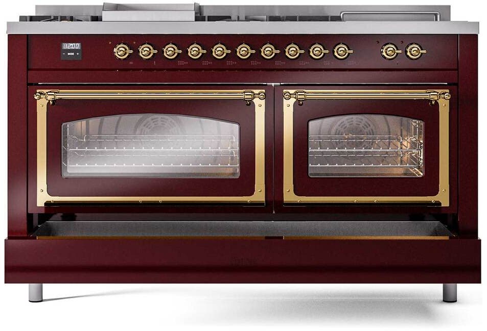 Ilve UN60FSNMPBUG Burgundy With Brass Knobs, Natural Gas