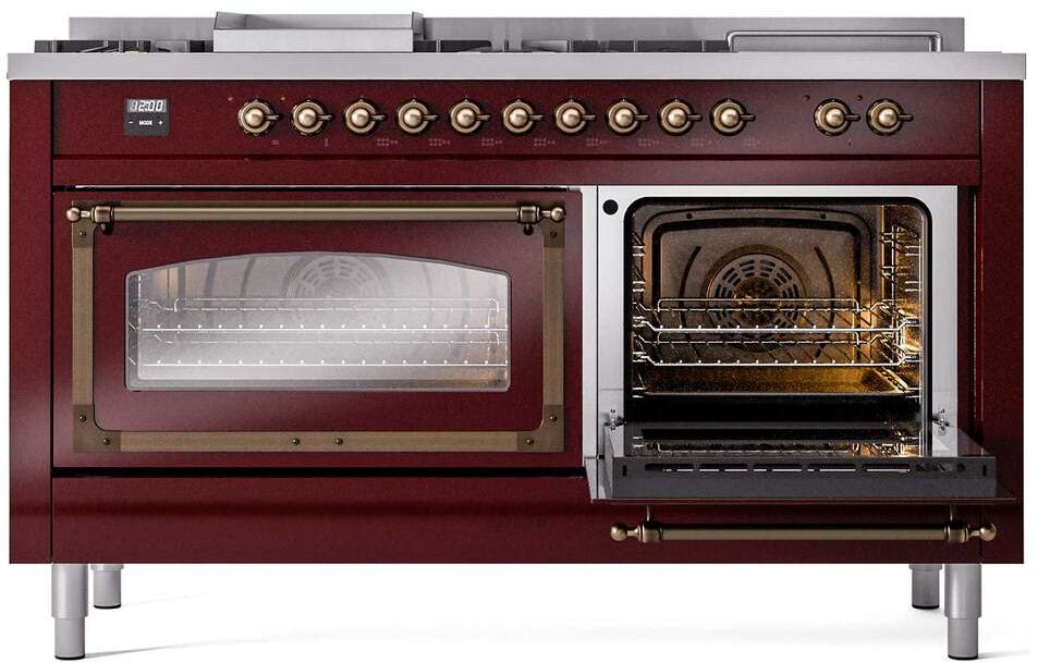 Ilve UN60FSNMPBUB Burgundy With Bronze Knobs, Natural Gas
