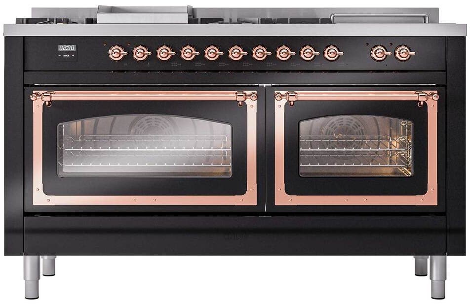 Ilve UN60FSNMPBKPLP Glossy Black With Copper Knobs, Liquid Propane
