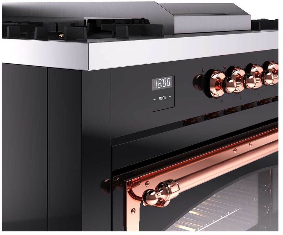 Ilve UN60FSNMPBKPLP Glossy Black With Copper Knobs, Liquid Propane