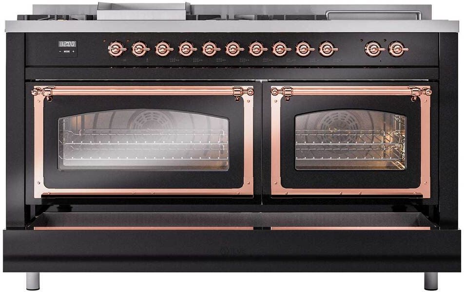 Ilve UN60FSNMPBKP Glossy Black With Copper Knobs, Natural Gas