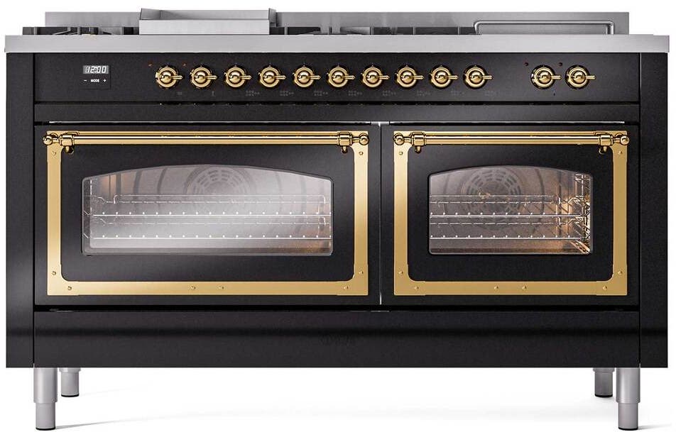 Ilve UN60FSNMPBKGLP Glossy Black With Brass Knobs, Liquid Propane