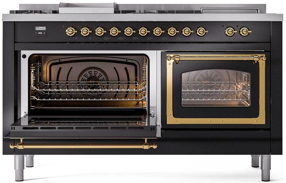 Ilve UN60FSNMPBKG Glossy Black With Brass Knobs, Natural Gas