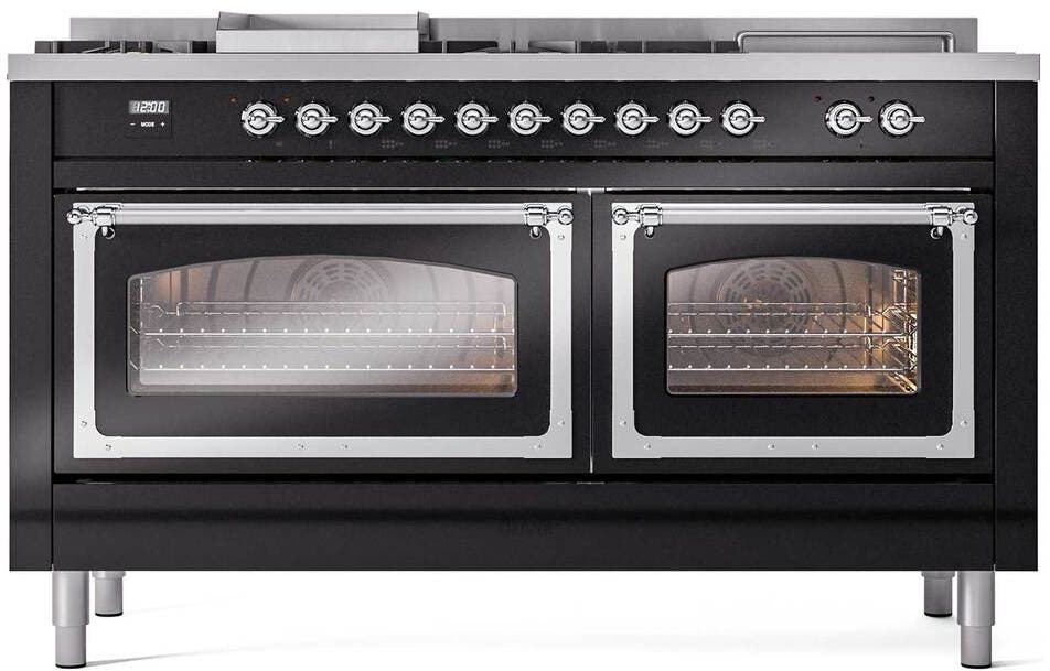 Ilve UN60FSNMPBKC Glossy Black With Chrome Knobs, Natural Gas