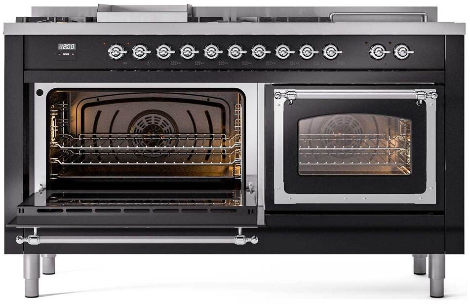 Ilve UN60FSNMPBKC Glossy Black With Chrome Knobs, Natural Gas