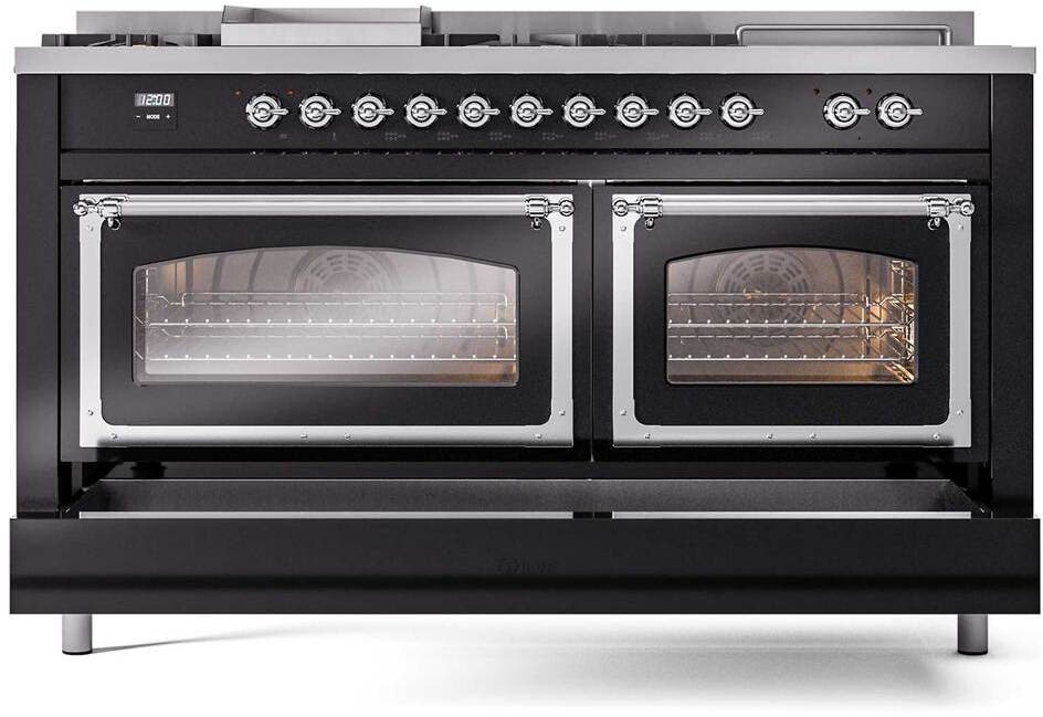 Ilve UN60FSNMPBKC Glossy Black With Chrome Knobs, Natural Gas