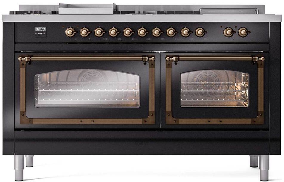 Ilve UN60FSNMPBKBLP Glossy Black With Bronze Knobs, Liquid Propane