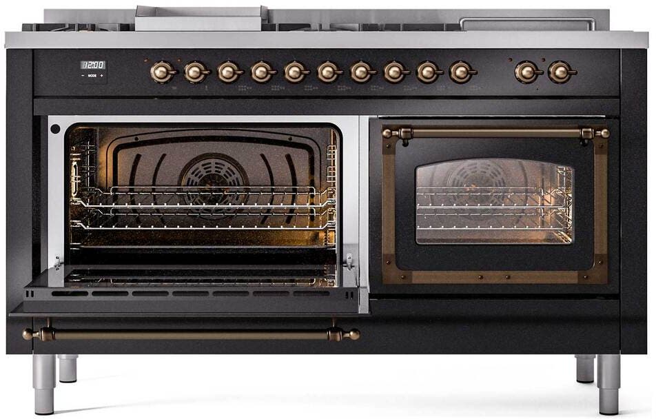 Ilve UN60FSNMPBKB Glossy Black With Bronze Knobs, Natural Gas