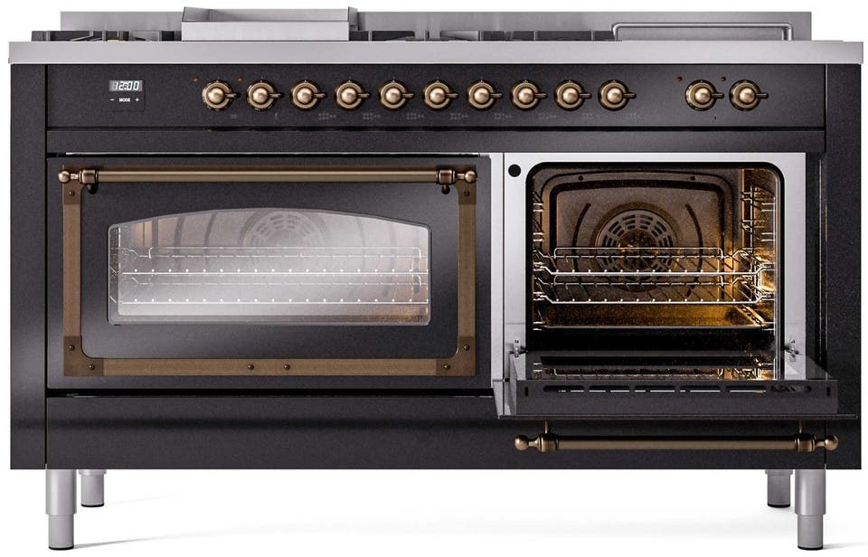 Ilve UN60FSNMPBKB Glossy Black With Bronze Knobs, Natural Gas