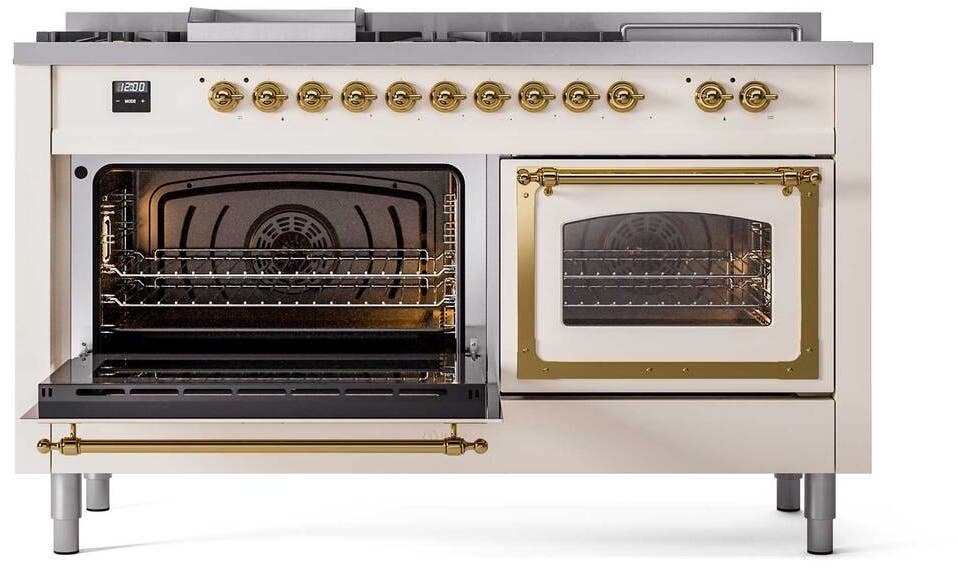 Ilve UN60FSNMPAWGLP Antique White With Brass Knobs, Liquid Propane