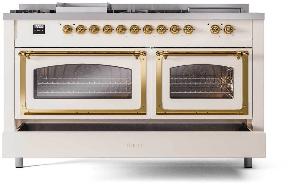 Ilve UN60FSNMPAWGLP Antique White With Brass Knobs, Liquid Propane