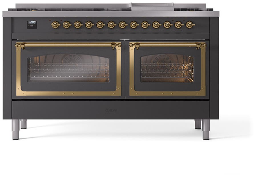 Ilve UN60FNMPMGGLP Graphite Matte With Brass Knobs, Liquid Propane