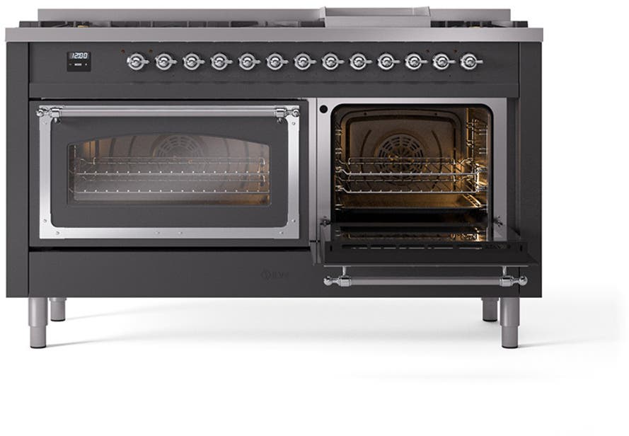 Ilve UN60FNMPMGC Graphite Matte With Chrome Knobs, Natural Gas