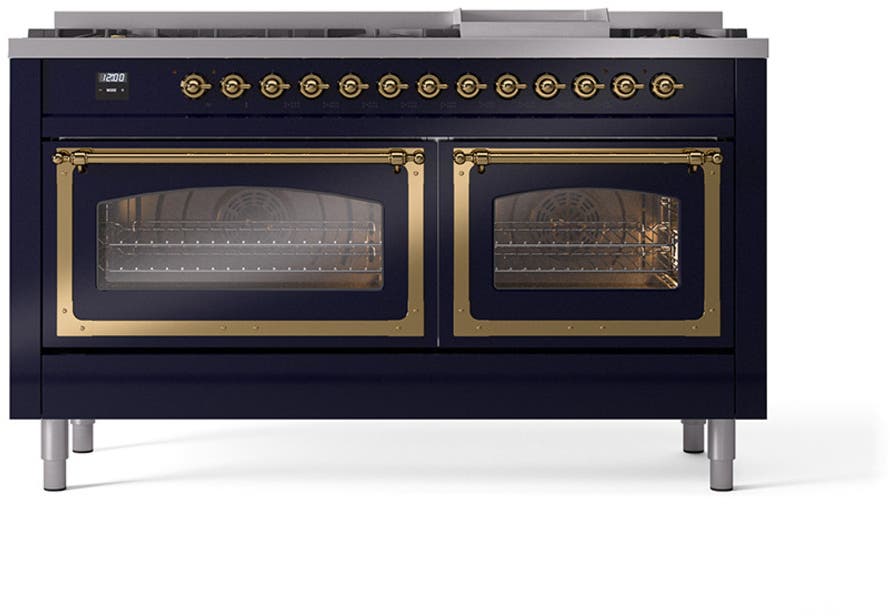 Ilve UN60FNMPMBGLP Midnight Blue With Brass Knobs, Liquid Propane