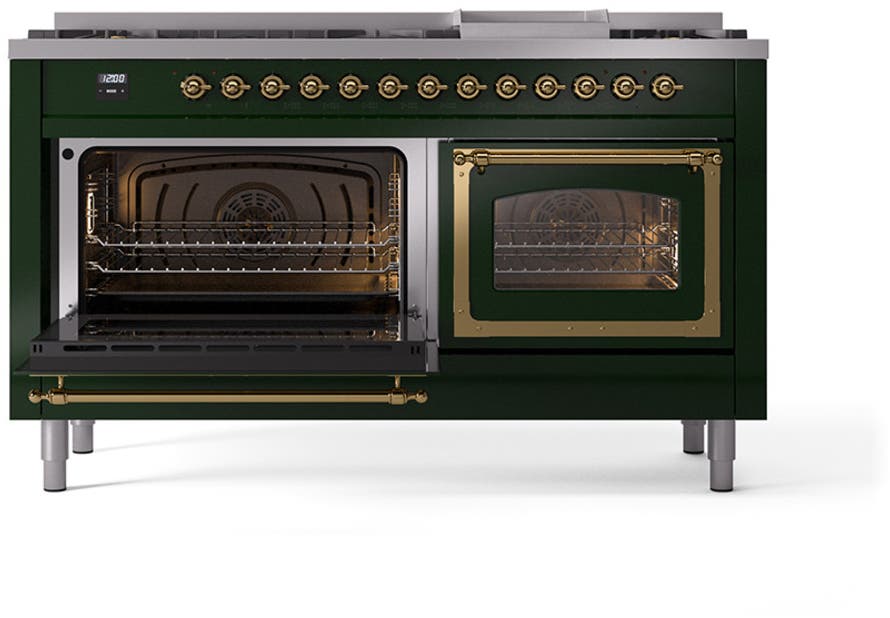 Ilve UN60FNMPEGGLP Emerald Green With Brass Knobs, Liquid Propane