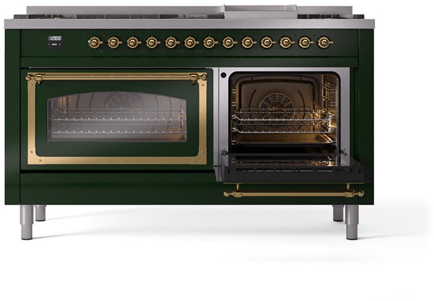 Ilve UN60FNMPEGGLP Emerald Green With Brass Knobs, Liquid Propane