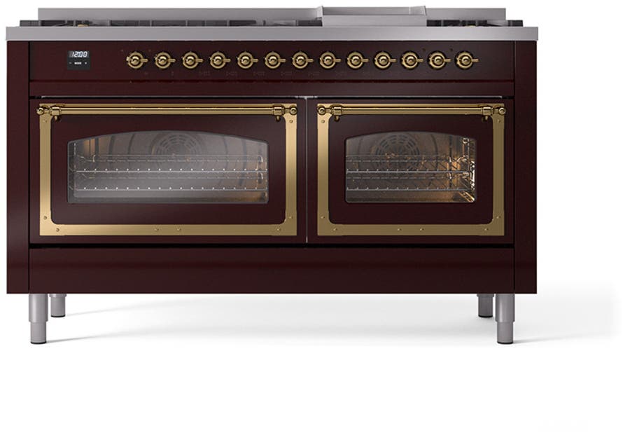 Ilve UN60FNMPBUGLP Burgundy With Brass Knobs, Liquid Propane