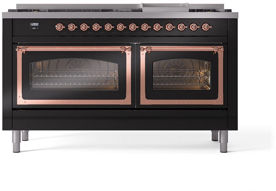 Ilve UN60FNMPBKPLP Glossy Black With Copper Knobs, Liquid Propane