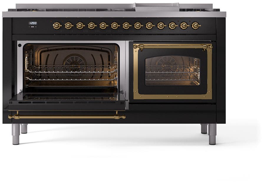 Ilve UN60FNMPBKG Glossy Black With Brass Knobs, Natural Gas