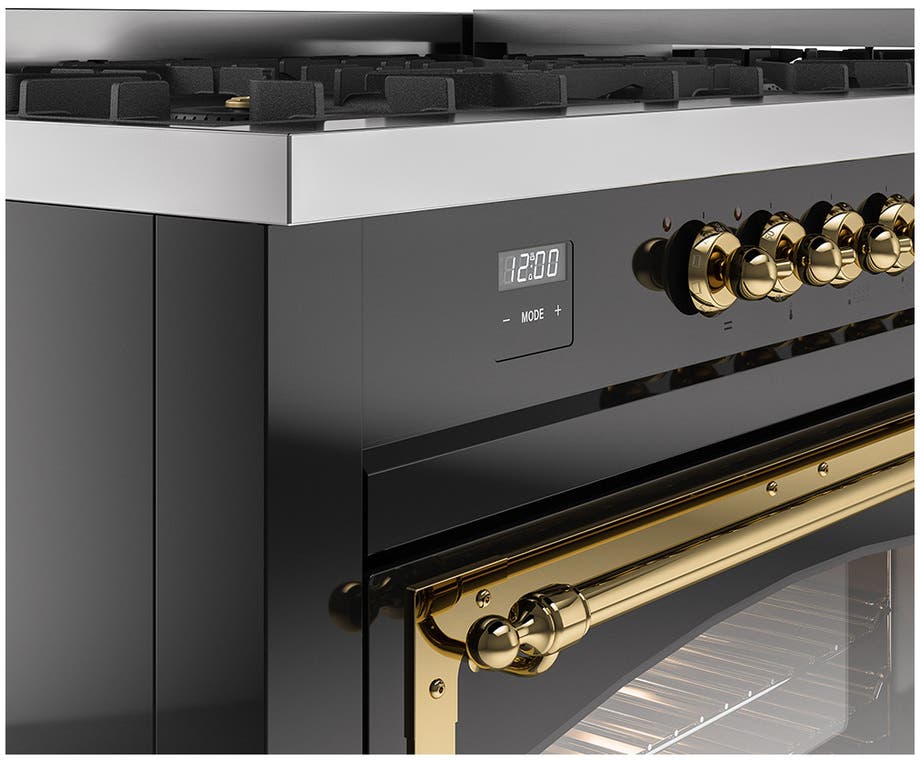 Ilve UN60FNMPBKG Glossy Black With Brass Knobs, Natural Gas