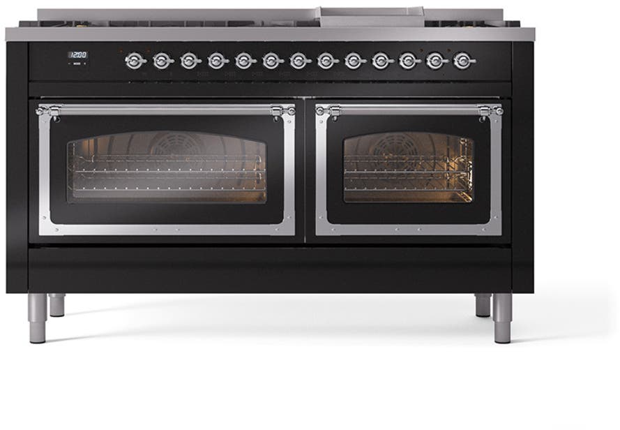 Ilve UN60FNMPBKCLP Glossy Black With Chrome Knobs, Liquid Propane