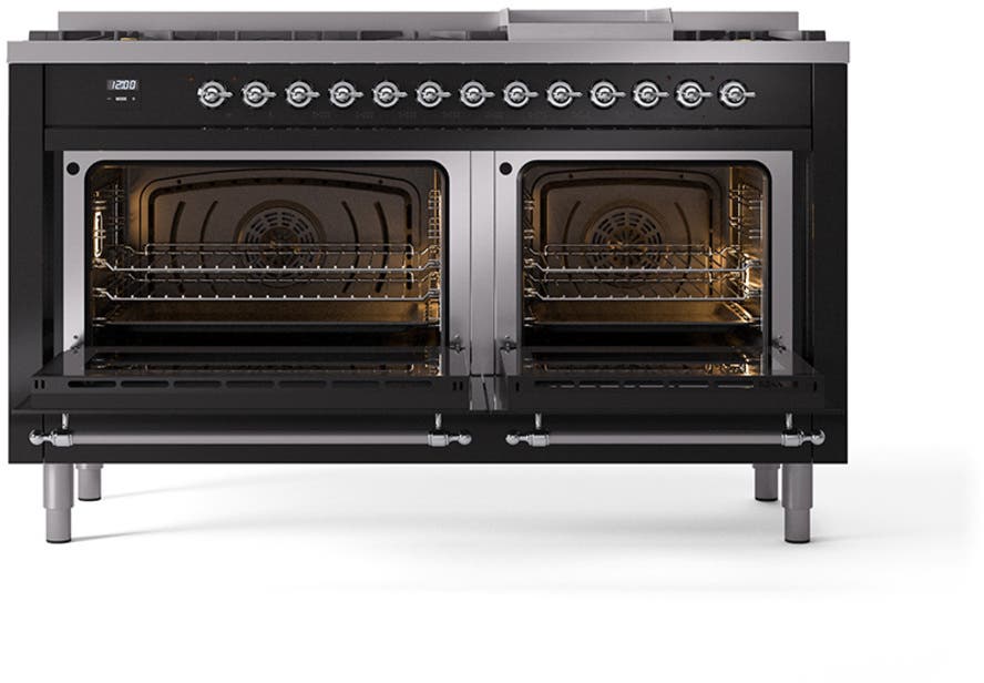 Ilve UN60FNMPBKCLP Glossy Black With Chrome Knobs, Liquid Propane