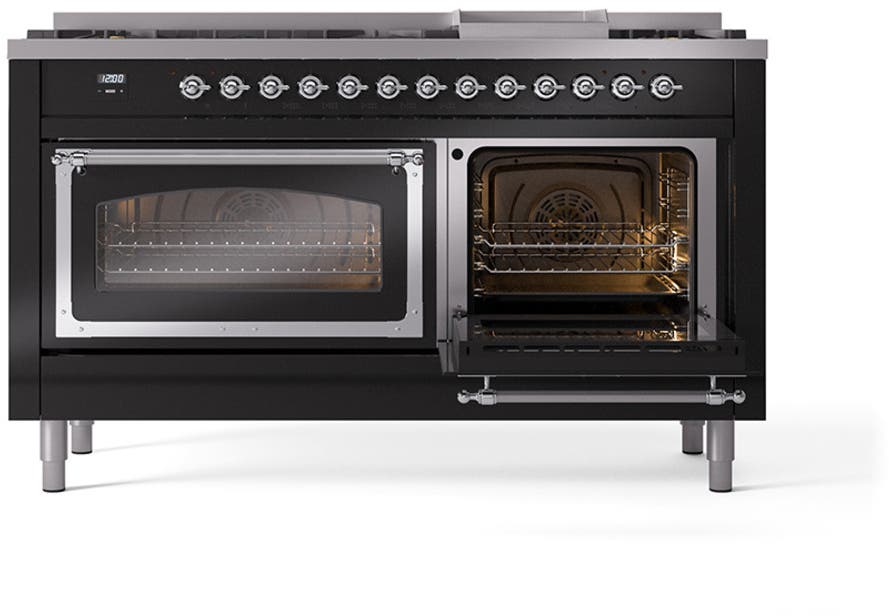 Ilve UN60FNMPBKCLP Glossy Black With Chrome Knobs, Liquid Propane