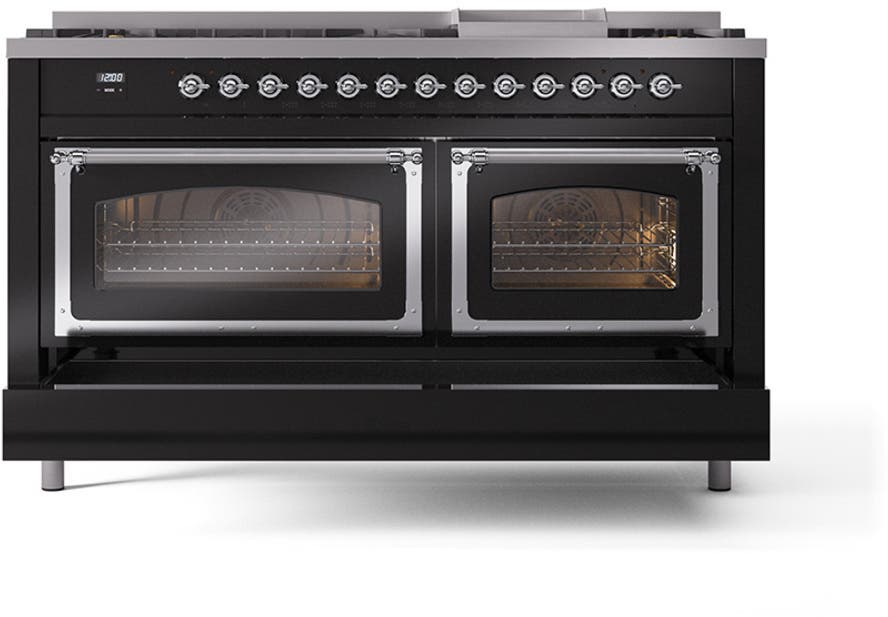 Ilve UN60FNMPBKC Glossy Black With Chrome Knobs, Natural Gas