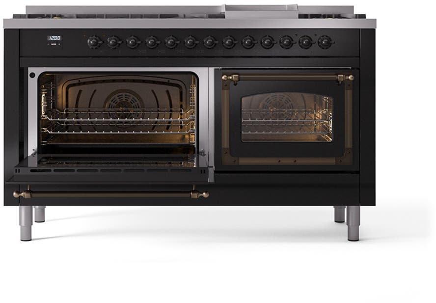 Ilve UN60FNMPBKBLP Glossy Black With Bronze Knobs, Liquid Propane