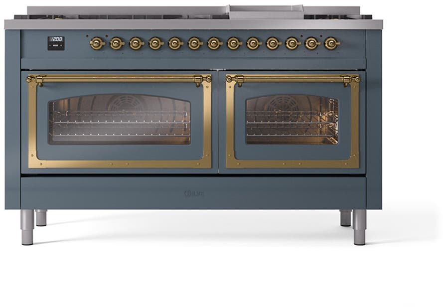 Ilve UN60FNMPBGG Blue Grey With Brass Knobs, Natural Gas