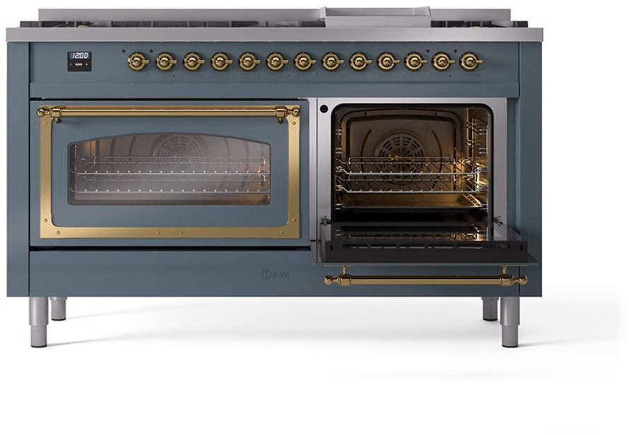 Ilve UN60FNMPBGG Blue Grey With Brass Knobs, Natural Gas