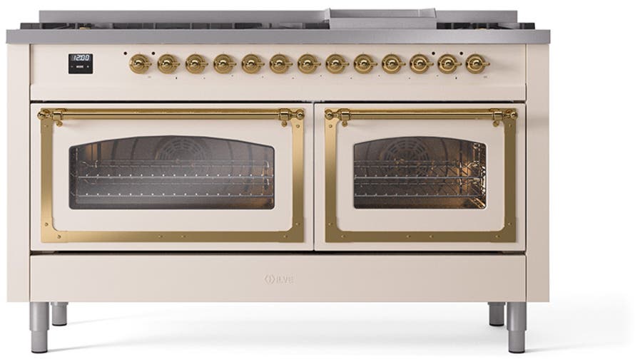 Ilve UN60FNMPAWGLP Antique White With Brass Knobs, Liquid Propane