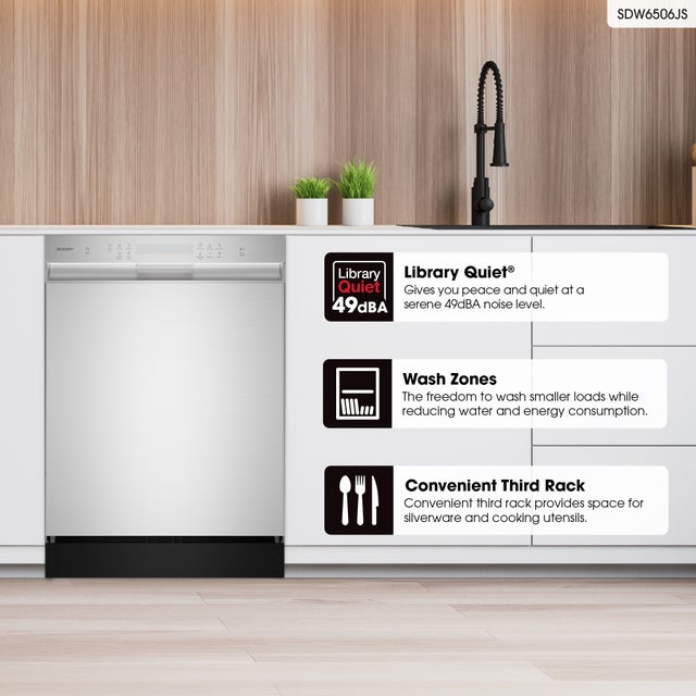 Sharp SDW6506JS 24 in. Slide-In Hybrid Dishwasher: Stainless Steel