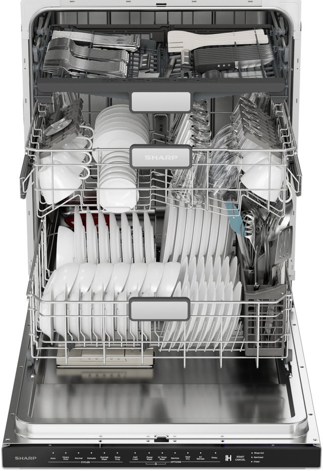 Sharp SDW6757ES 24 Inch Built-In Dishwasher with Adjustable 3rd Ra...