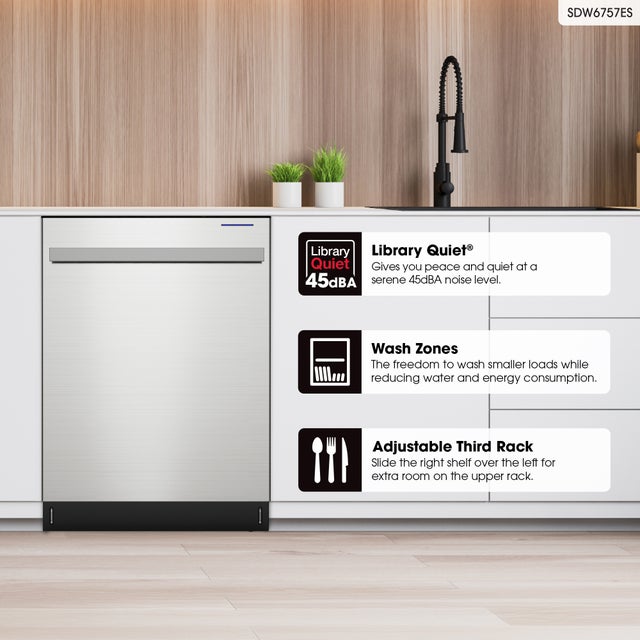 Sharp SDW6757ES 24 Inch Built-In Dishwasher with Adjustable 3rd Ra...