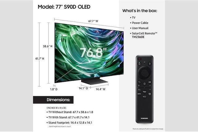 Samsung Electronics QN77S90DAFXZA 4K UHD 120 Hz Laser Slim Design Motion Xcelerator ...