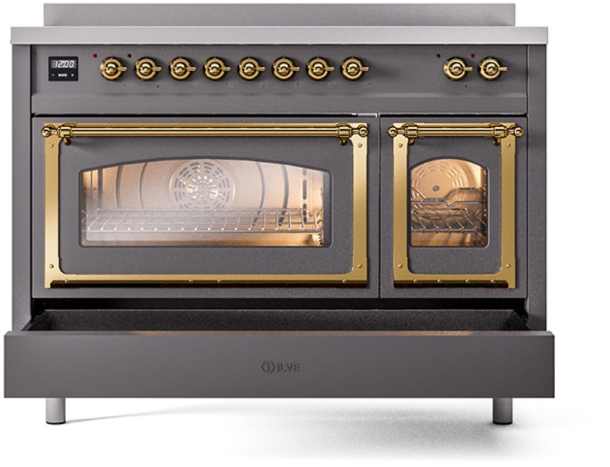 Ilve UNI486NMPMGG Graphite Matte With Brass Knobs