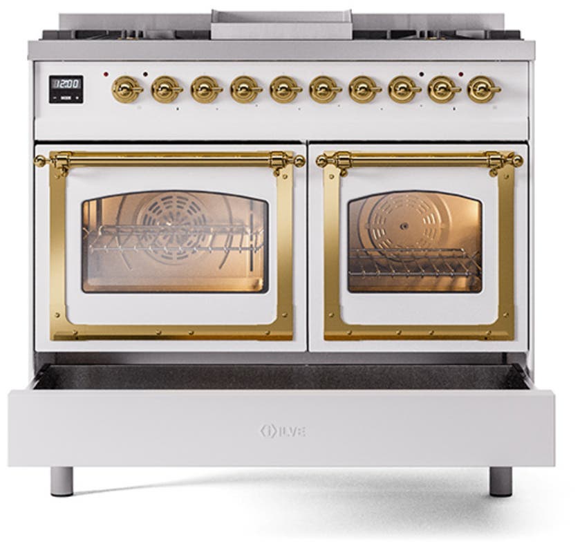 Ilve UND40FNMPWHGLP White With Brass Knobs, Liquid Propane