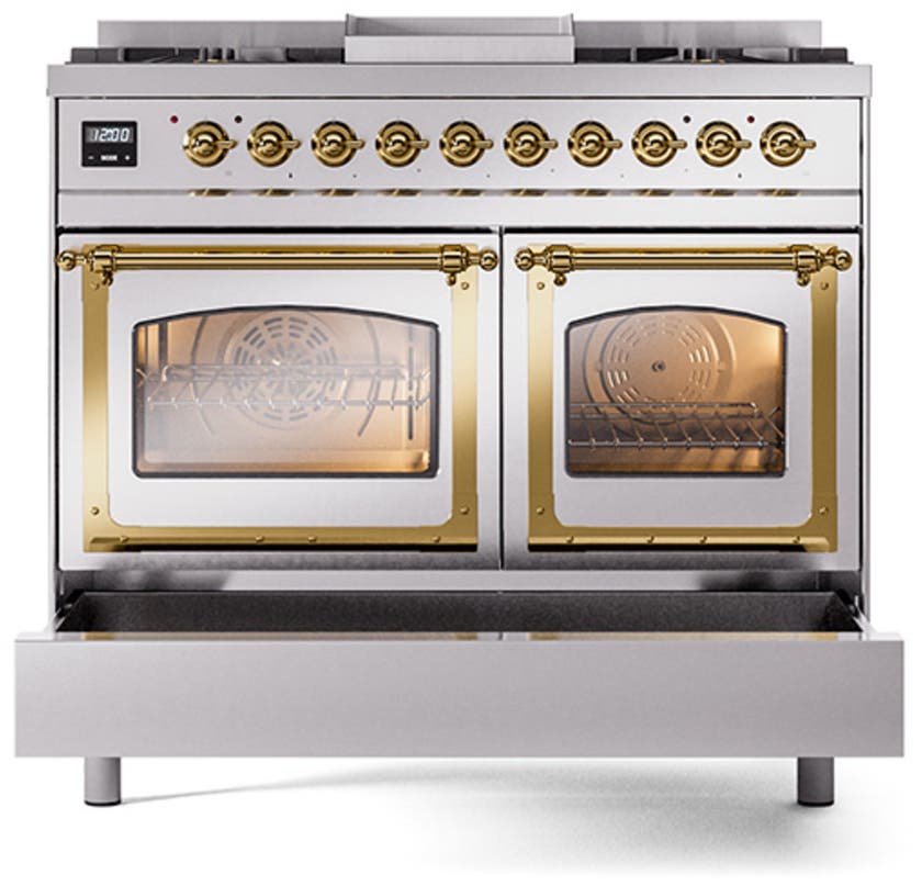 Ilve UND40FNMPSSGLP Stainless Steel With Brass Knobs, Liquid Propane